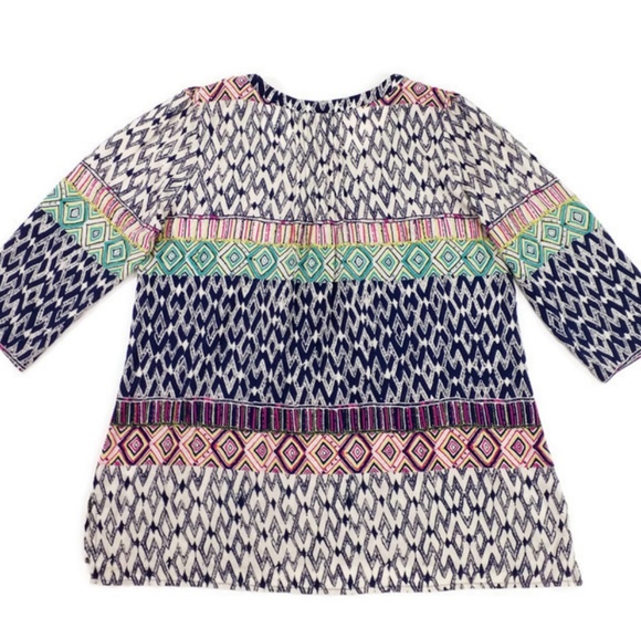 Plenty By Tracy Reese 3/4 Sleeve Multicolor Geometric Print Top Womens Medium - Picture 2 of 8